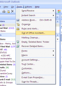 Click Tools -> Out of Office Assistant