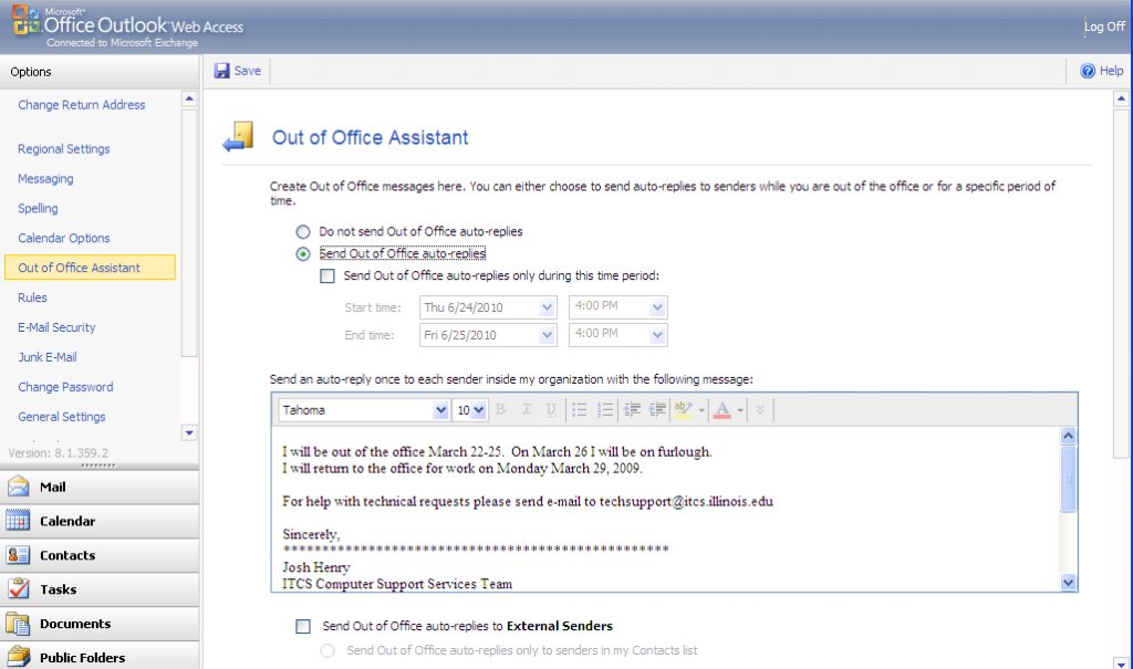 Configure Out of Office Assistant